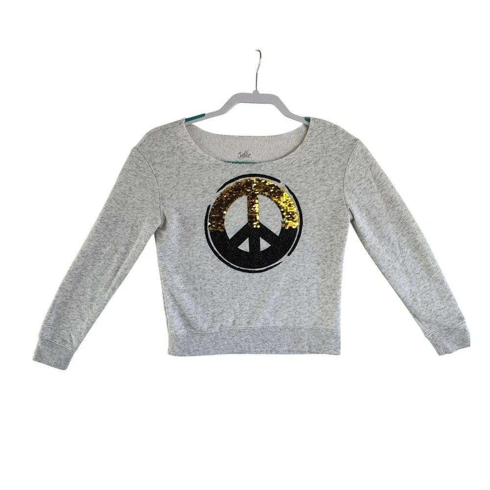 Justice Girls Gray Peace‎ Sign Sequin Sweatshirt Size 10